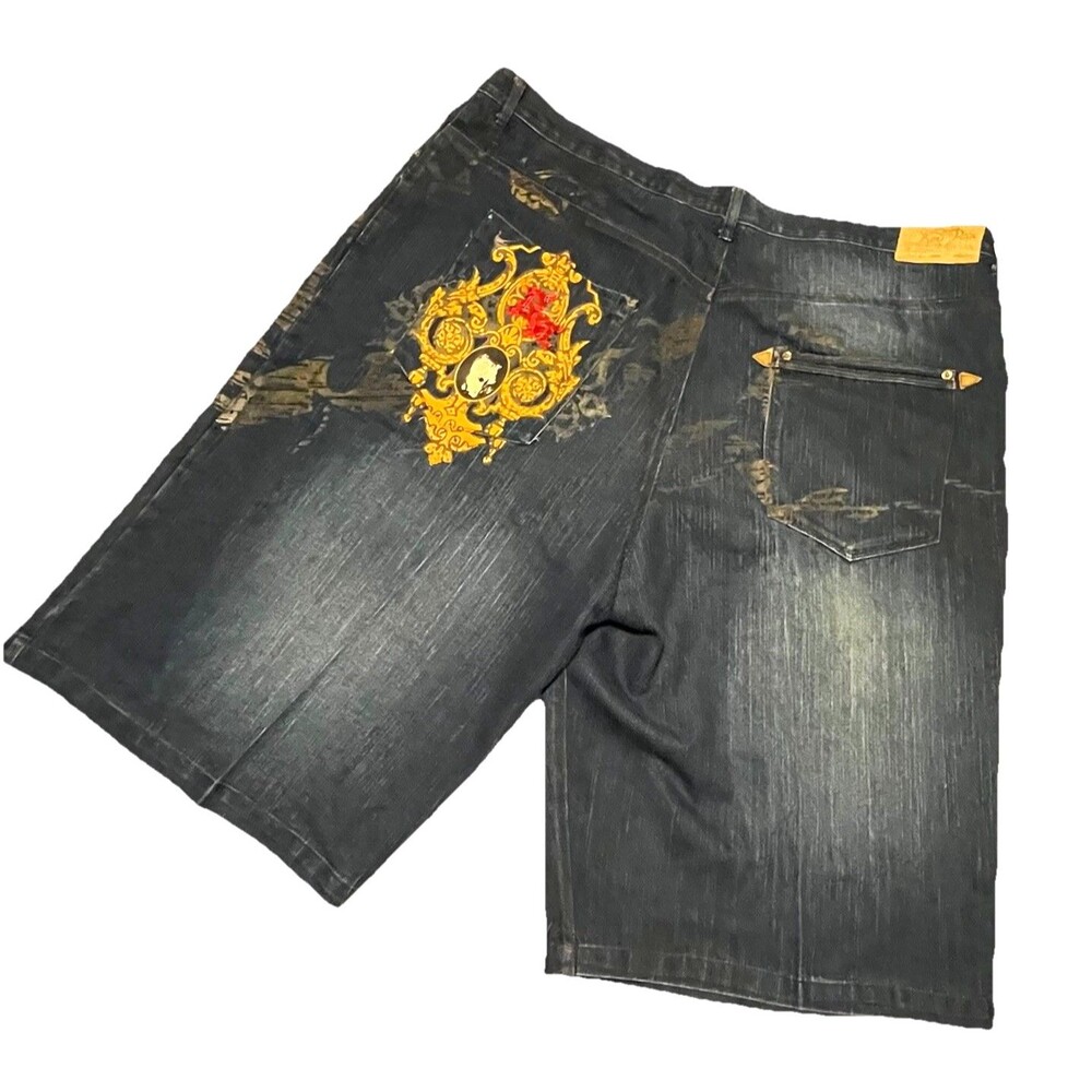 Red Ape Men’s Embellished Streetwear Baggy Wide Leg Jorts Shorts 46” X 14.5”